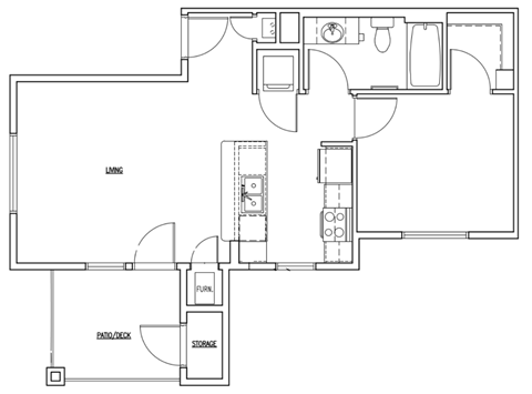 a line drawing of a floor plan of a one bedroom unit